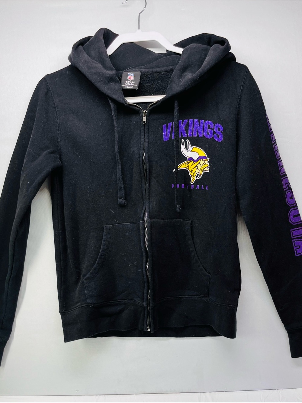 NFL Minnesota Vikings Black Full-Zip Hoodie with Purple & Gold Logo